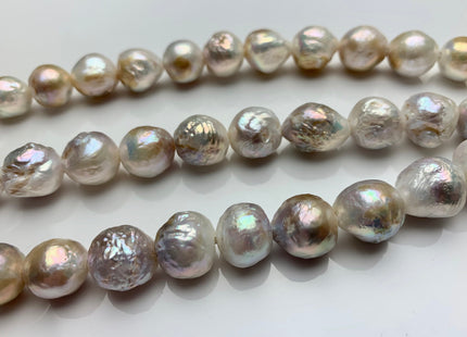 12-14.5 mm AA Half Strand Large Hole Baroque Pearl 2.2 mm Hole Natural White With Pink Champagne Color Baroque Pearl Beads #863