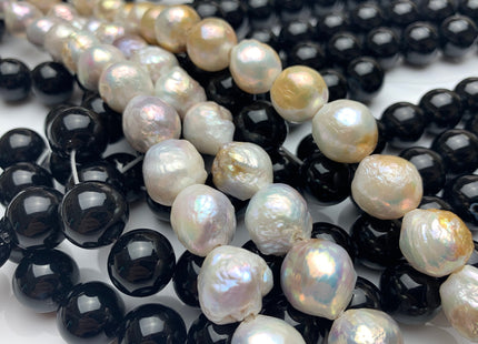 12-14.5 mm AA Half Strand Large Hole Baroque Pearl 2.2 mm Hole Natural White With Pink Champagne Color Baroque Pearl Beads #863