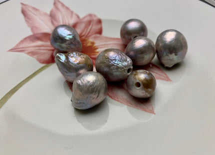 ONE Piece 13-16 mm AA Large Hole Gray Color Baroque Pearl Beads Hole Size 2.2 mm Genuine Large Hole Baroque Pearls #1456