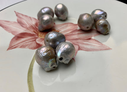 ONE Piece 13-16 mm AA Large Hole Gray Color Baroque Pearl Beads Hole Size 2.2 mm Genuine Large Hole Baroque Pearls #1456