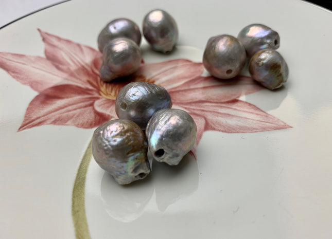 ONE Piece 13-16 mm AA Large Hole Gray Color Baroque Pearl Beads Hole Size 2.2 mm Genuine Large Hole Baroque Pearls #1456