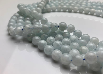 8mm Smooth Round Natural Color Aquamarine Gemstone Beads #2281