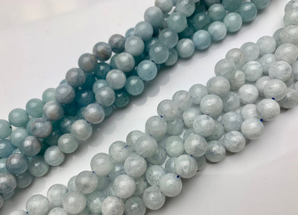 8mm Smooth Round Natural Color Aquamarine Gemstone Beads #2281