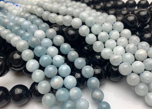 8mm Smooth Round Natural Color Aquamarine Gemstone Beads #2281