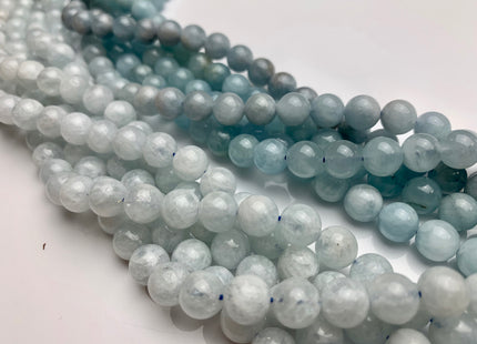8mm Smooth Round Natural Color Aquamarine Gemstone Beads #2281