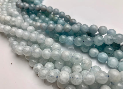 8mm Smooth Round Natural Color Aquamarine Gemstone Beads #2281