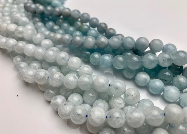8mm Smooth Round Natural Color Aquamarine Gemstone Beads #2281