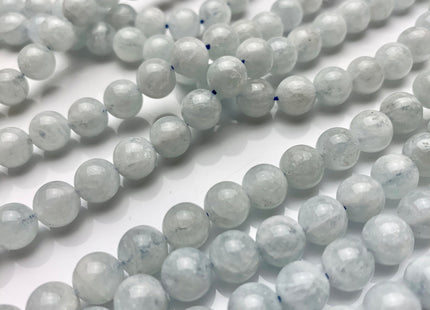 8mm Smooth Round Natural Color Aquamarine Gemstone Beads #2281