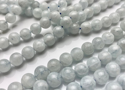 8mm Smooth Round Natural Color Aquamarine Gemstone Beads #2281