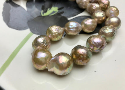 10-13mm 12-15mm Natural Mauve Pink With Iridescent Green Color Baroque Freshwater Pearl Beads Rare High Luster Genuine Baroque Pearls #1588