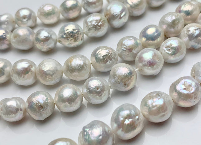 10-13 mm Natural White Baroque Freshwater Pearl Beads, Cultured Baroque Pearls, Natural Edison Flameball Freshwater Pearl Beads #470