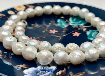 10-13 mm Natural White Baroque Freshwater Pearl Beads, Cultured Baroque Pearls, Natural Edison Flameball Freshwater Pearl Beads #470