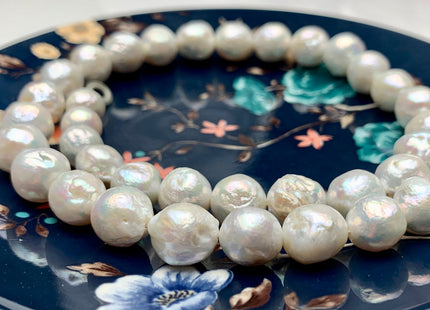 10-13 mm Natural White Baroque Freshwater Pearl Beads, Cultured Baroque Pearls, Natural Edison Flameball Freshwater Pearl Beads #470