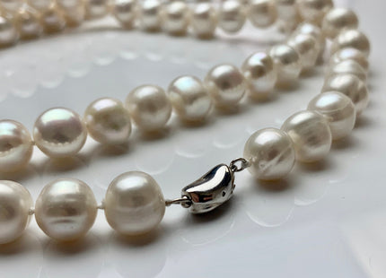 17.5/20/22/24 Inches Hand Knotted 11 mm Freshwater Pearl Necklace Natural White Freshwater Pearl Necklace With Silver Clasp #1502