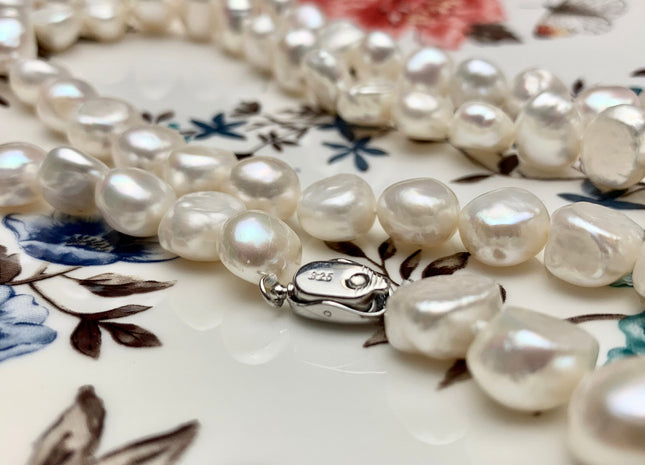 17.5/20/22/24 Inches Hand Knotted 12 mm Nugget Freshwater Pearl Necklace Natural White Freshwater Pearl Necklace With Silver Clasp #1503
