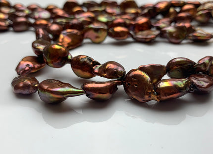 10x13-15 mm AA Copper Brown With Iridescent Gold Green Color Keshi Freshwater Pearl Beads Flat Nugget High Luster Nugger Keshi Pearls #1496