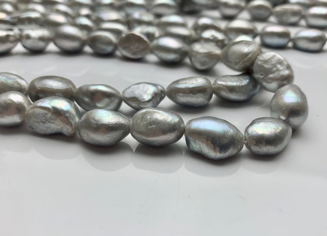10x12-16 mm Silver Gray Color Rice Nugget Freshwater Pearl Beads Genuine Gray Color Cultured Freshwater Pearl Long Oval Nuggets #1506