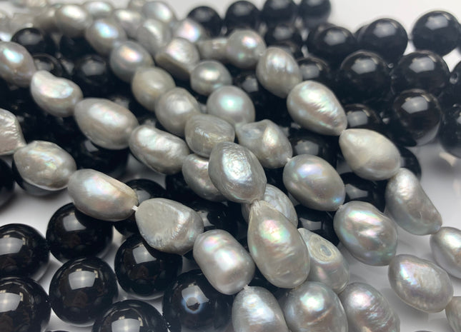 10x12-16 mm Silver Gray Color Rice Nugget Freshwater Pearl Beads Genuine Gray Color Cultured Freshwater Pearl Long Oval Nuggets #1506