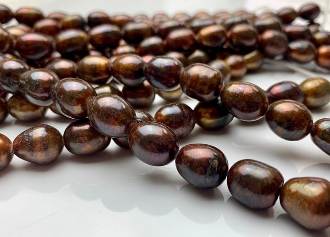 10-11x13-15 mm Large Hole Half Strand Brown Color Rice Freshwater Pearl Beads Hole Size 2.2 mm Genuine Freshwater Rice Shape Pearls #1514