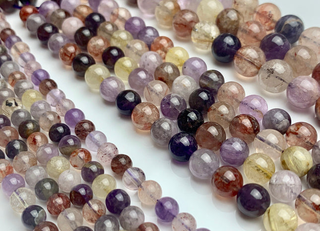 6mm 8mm 10mm AAA Smooth Round Top Quality Natural Super Seven Gemstone Limited Rare Natural Color Cacoxenite Amethyst Gemstone #2289