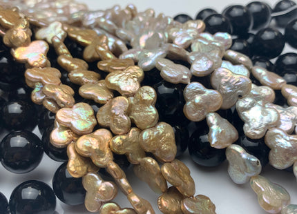 12-13 mm Natural Pink OR Gold Champagne Flower Shape Genuine Freshwater Coin Pearl Beads Irregular Pearls Limited Edition Pearl #214