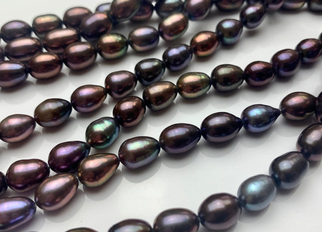 7.5x9 mm Or 7.5x10-12 mm Purple Brown Peacock Color Freshwater Pearls Rice/Oval Shape Pearl Beads Genuine Iridescent Peacock Pearls #1529