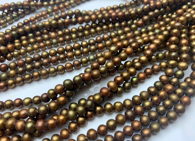 4-4.5 mm AAA Copper Brown Color Near Round Freshwater Pearl Beads Genuine High Luster With Iridescent Brown Seed Pearls #1532