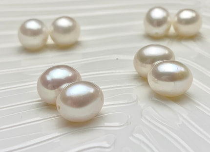 One Pair AAA 8-8.5x10-11 mm White Quality High Luster Rice/Oval Half Drilled Freshwater Pearls Genuine Natural Matching Pearl Earring #1585