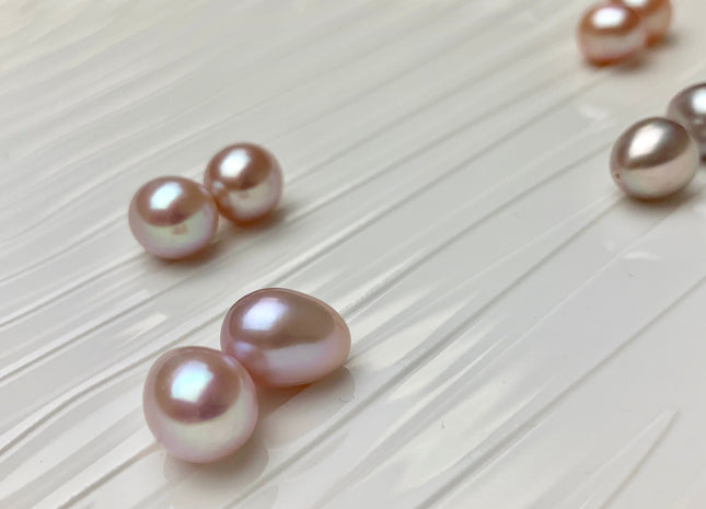 AAA One Pair 10x11-12 mm Top Quality High Luster Rice/Oval Half Drilled Freshwater Pearls Genuine Natural Mauve Pink Freshwater Pearls #1584