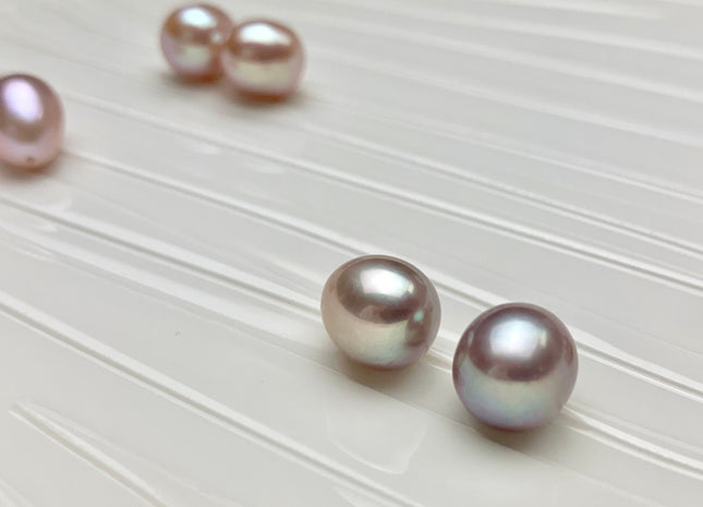 AAA One Pair 10x11-12 mm Top Quality High Luster Rice/Oval Half Drilled Freshwater Pearls Genuine Natural Mauve Pink Freshwater Pearls #1584