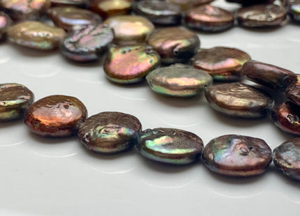 13-15 mm Multi Color Coin Freshwater Pearl Beads Genuine Freshwater Pearls Mixed Gray Brown Copper Color Flat Coin Freshwater Pearls #1545