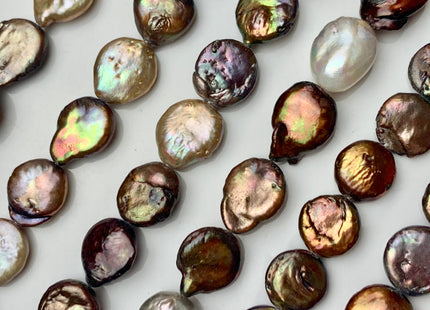 13-15 mm Multi Color Coin Freshwater Pearl Beads Genuine Freshwater Pearls Mixed Gray Brown Copper Color Flat Coin Freshwater Pearls #1545