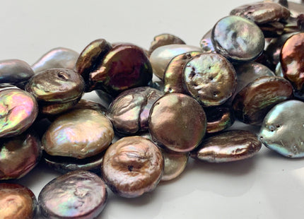 13-15 mm Multi Color Coin Freshwater Pearl Beads Genuine Freshwater Pearls Mixed Gray Brown Copper Color Flat Coin Freshwater Pearls #1545