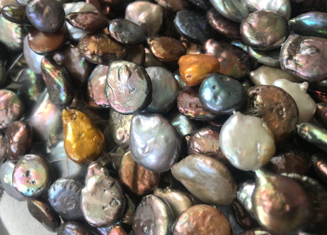 13-15 mm Multi Color Coin Freshwater Pearl Beads Genuine Freshwater Pearls Mixed Gray Brown Copper Color Flat Coin Freshwater Pearls #1545
