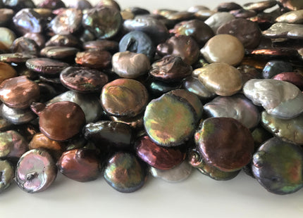13-15 mm Multi Color Coin Freshwater Pearl Beads Genuine Freshwater Pearls Mixed Gray Brown Copper Color Flat Coin Freshwater Pearls #1545