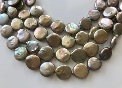 13-14 Or 14-15 mm AA Champagne Color Freshwater Coin Pearl Beads Genuine Champagne Color With Avocado Sheen Freshwater Coin Pearls #1543