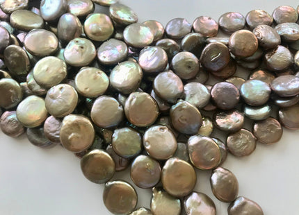 13-14 Or 14-15 mm AA Champagne Color Freshwater Coin Pearl Beads Genuine Champagne Color With Avocado Sheen Freshwater Coin Pearls #1543