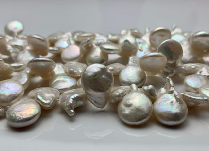 12-13 x 16-17 mm Natural White Top Drilled Coin Freshwater Pearl Beads, Flat Coin Freshwater Pearls, Natural Coin Pearl Beads #303