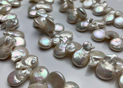 12-13 x 16-17 mm Natural White Top Drilled Coin Freshwater Pearl Beads, Flat Coin Freshwater Pearls, Natural Coin Pearl Beads #303