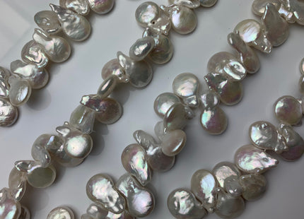 12-13 x 16-17 mm Natural White Top Drilled Coin Freshwater Pearl Beads, Flat Coin Freshwater Pearls, Natural Coin Pearl Beads #303