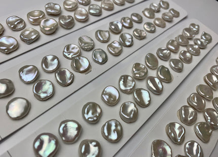 One Pair 8-15mm AAAA Natural White Flat Keshi Freshwater Pearl Half Drilled Matching Earring Very Rare High Luster Cornflake Pearls #1343