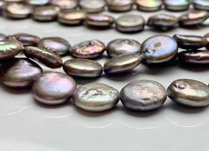 12 mm Champagne Gray Color Flat Coin Freshwater Pearl Beads Genuine Champagne Gray Freshwater Coin Pearls #1547