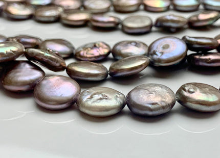 12 mm Champagne Gray Color Flat Coin Freshwater Pearl Beads Genuine Champagne Gray Freshwater Coin Pearls #1547