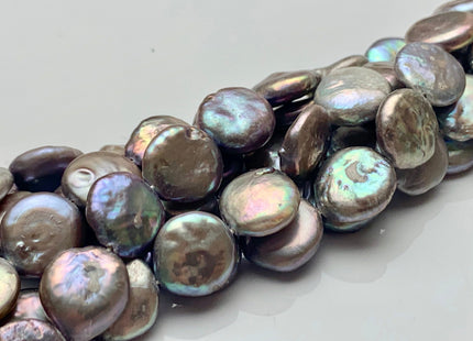 12 mm Champagne Gray Color Flat Coin Freshwater Pearl Beads Genuine Champagne Gray Freshwater Coin Pearls #1547