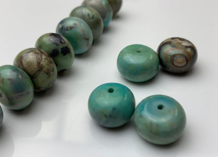 8x12 mm Natural Color Smooth Rondelle Dragon Skin Agate Gemstone Beads Natural Blue Green Color Agate Gemstone Beads. #2261