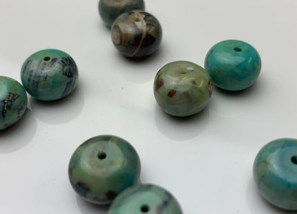 8x12 mm Natural Color Smooth Rondelle Dragon Skin Agate Gemstone Beads Natural Blue Green Color Agate Gemstone Beads. #2261