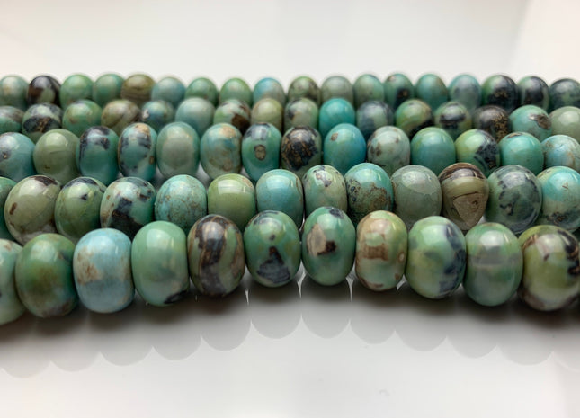 8x12 mm Natural Color Smooth Rondelle Dragon Skin Agate Gemstone Beads Natural Blue Green Color Agate Gemstone Beads. #2261