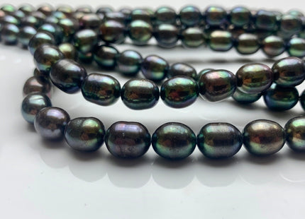 9x11 mm AA Green Peacock Color Freshwater Pearls Rice/Oval Shape Pearl Beads Genuine Green Peacock Freshwater Pearls #1549