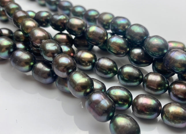 9x11 mm AA Green Peacock Color Freshwater Pearls Rice/Oval Shape Pearl Beads Genuine Green Peacock Freshwater Pearls #1549