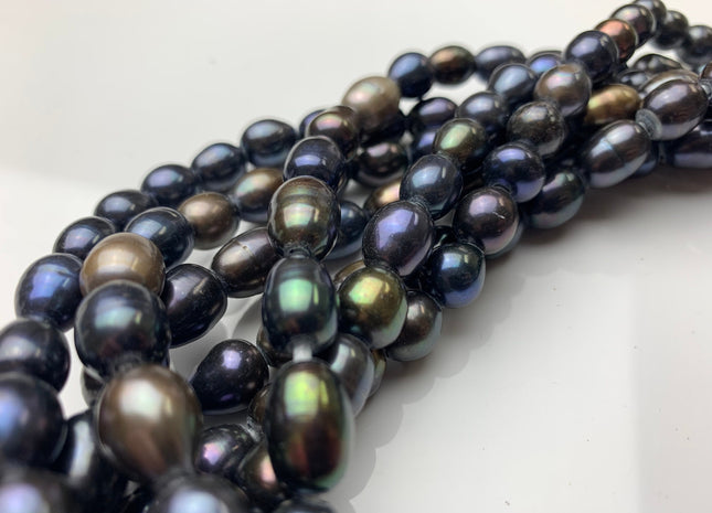 9x11 mm AA Large Hole Multi Navy Blue Rice/Oval Genuine Freshwater Pearl Beads 2.2 mm Hole Pearl Limited Edition Color Large Hole Bead #1336